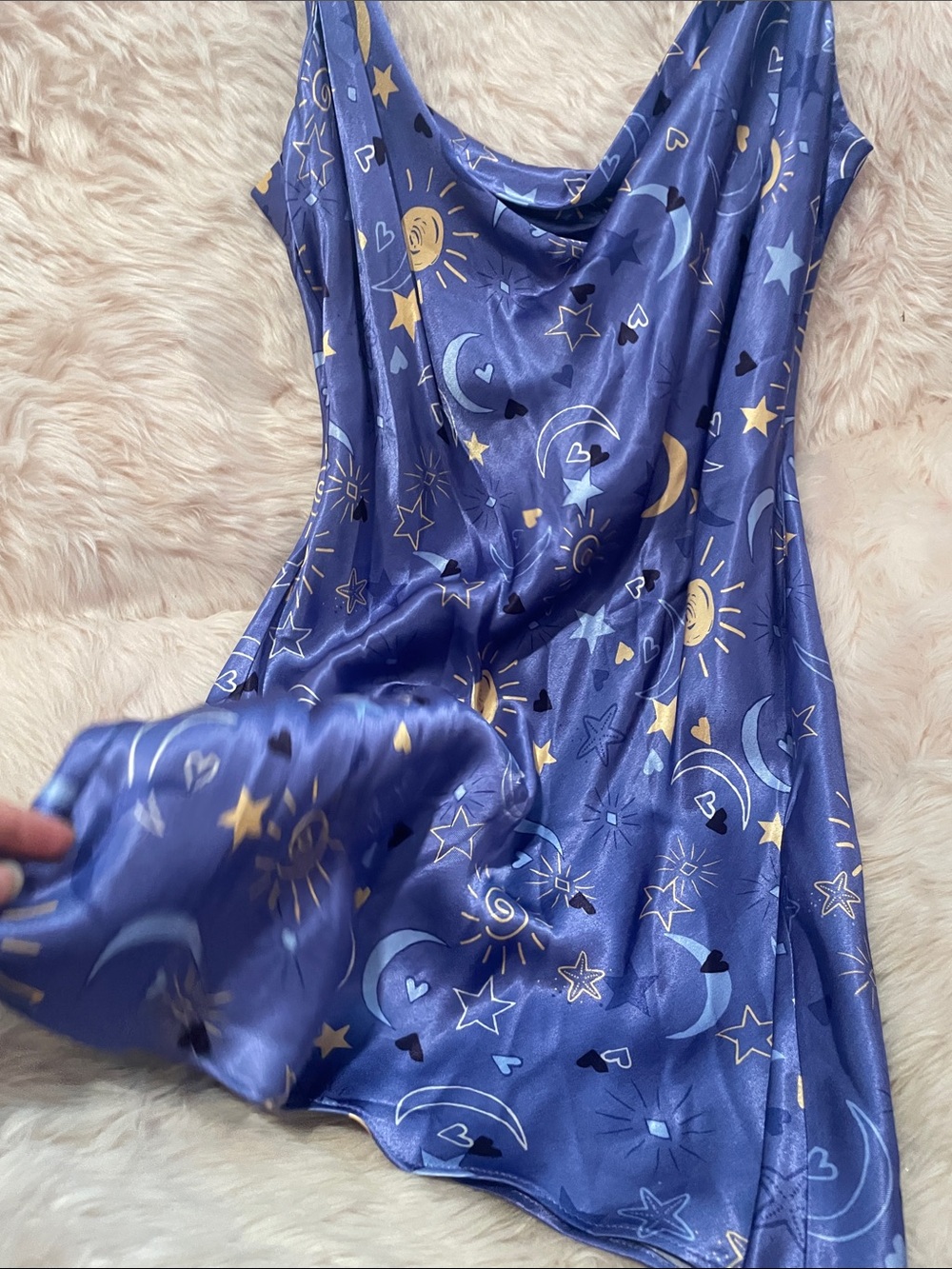 Zara Purple Satin Slip Dress with Celestial Gold Print - Picture 6 of 6